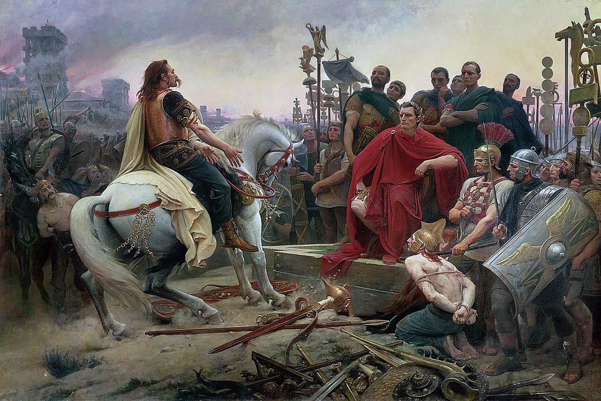 Vercingétorix arroja sus armas a los pies de Julio César. Lionel Royer (1899).